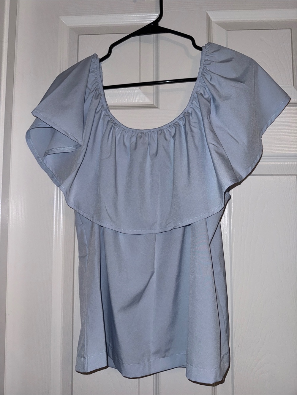 Sky Blue Ruffle Off-Shoulder Blouse